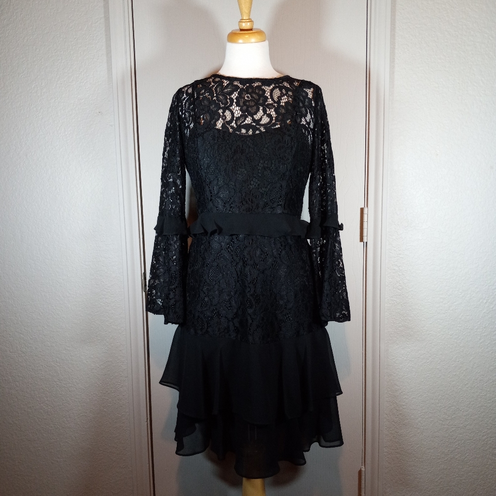 NWT Neiman Marcus Black Dress With Ruffles